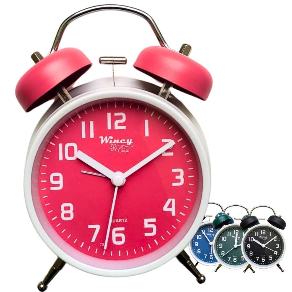 Relógio Despertador 2 Sinos Clássico Wincy Analógico Redondo com Alarme e Luz Noturna PDB01031v
