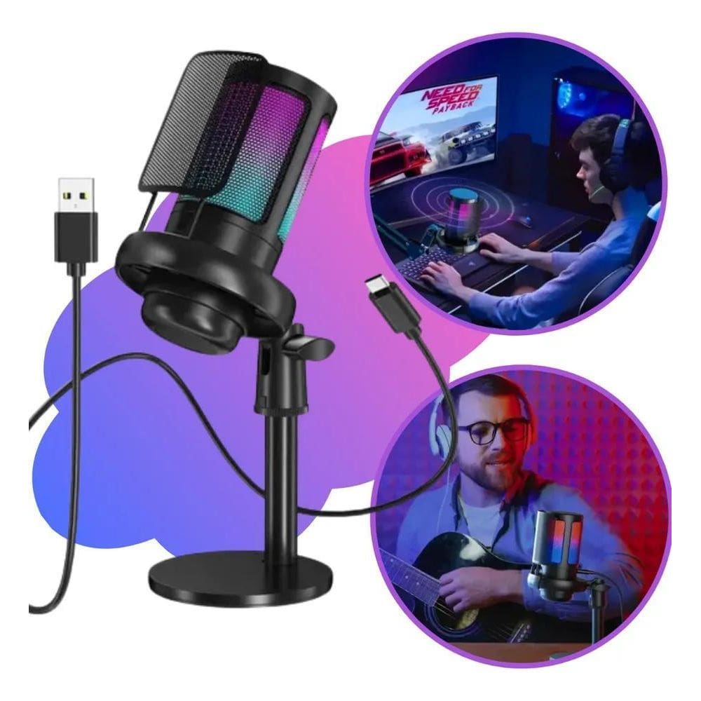10X Microfone Condensador Rgb Led Alta Sensibilidade Usb Ga