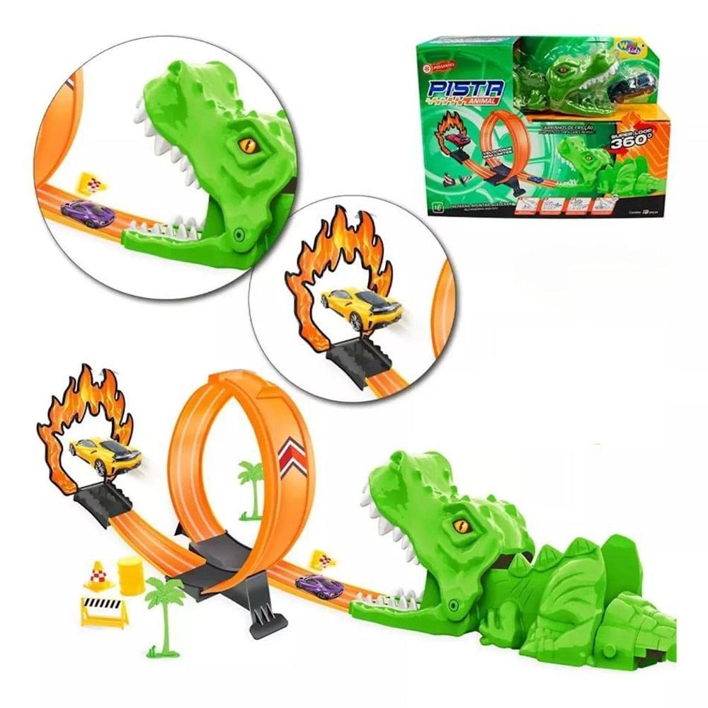 Pista Corrida Hot Well Lançador Jacaré Loop 360 Com Carrinho
