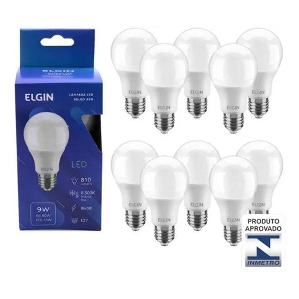 Kit 10 Lâmpada Led 9W Bulbo Soquete E27 Casa Comércio Cor Da