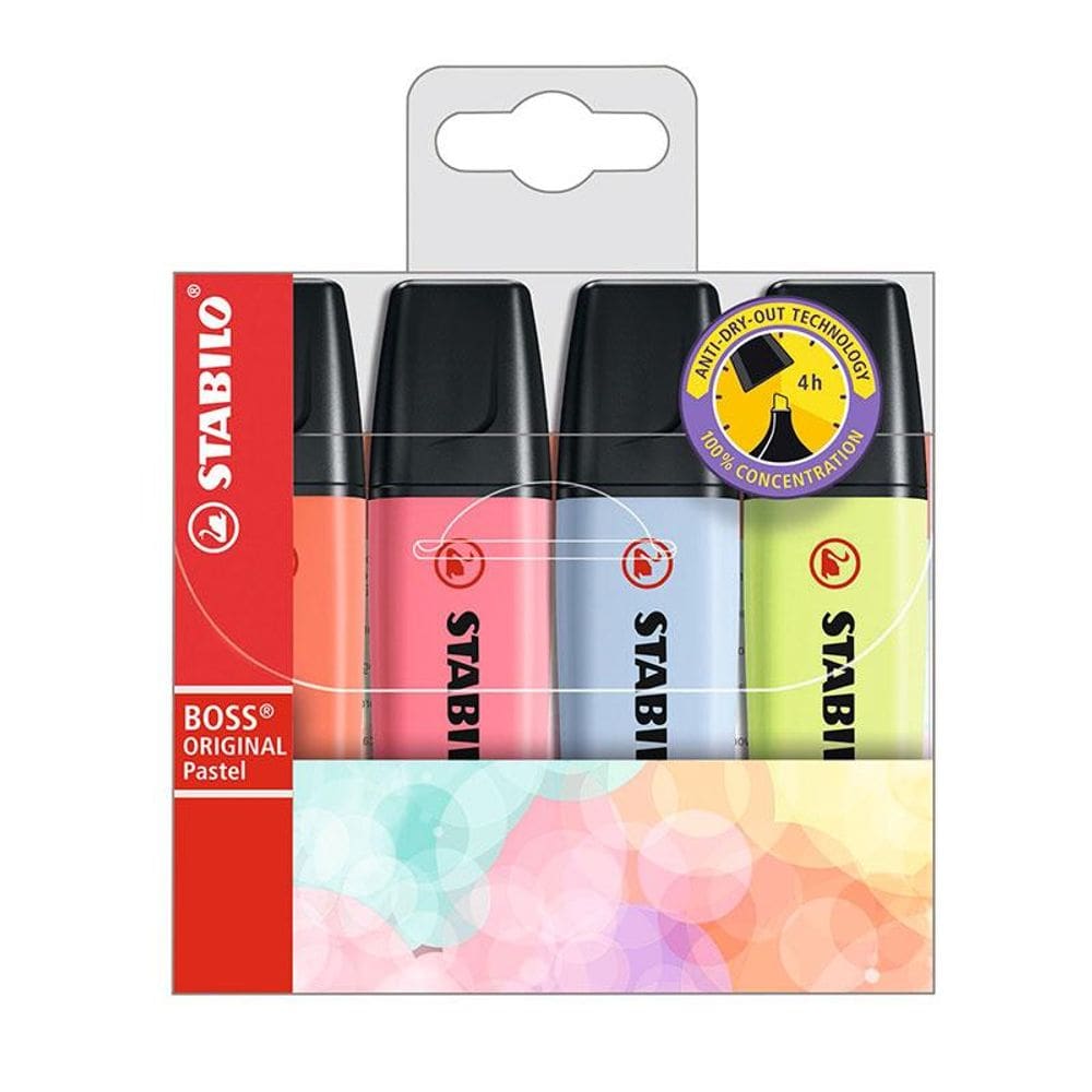 Pincel marca texto Boss Pastel 70/4 3 estojo com 4 cores Stabilo