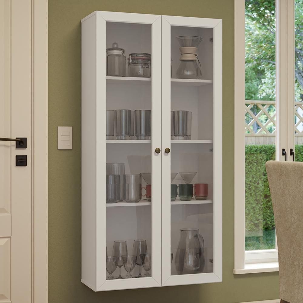 Cristaleira Suspensa 70 Cm 2 Portas De Vidro Branco Vik Madesa