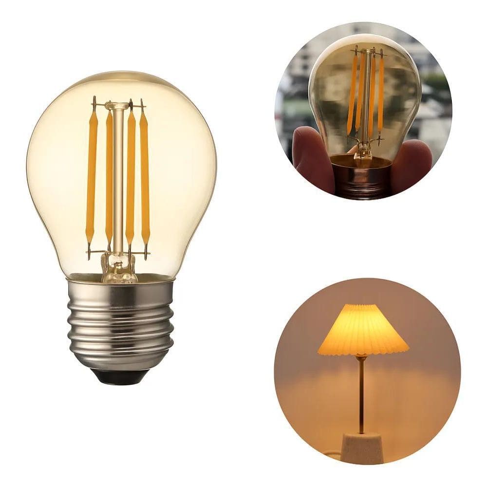 10X Lâmpada G45 Led Filamento Bivolt Camarim Âmbar Bolinha