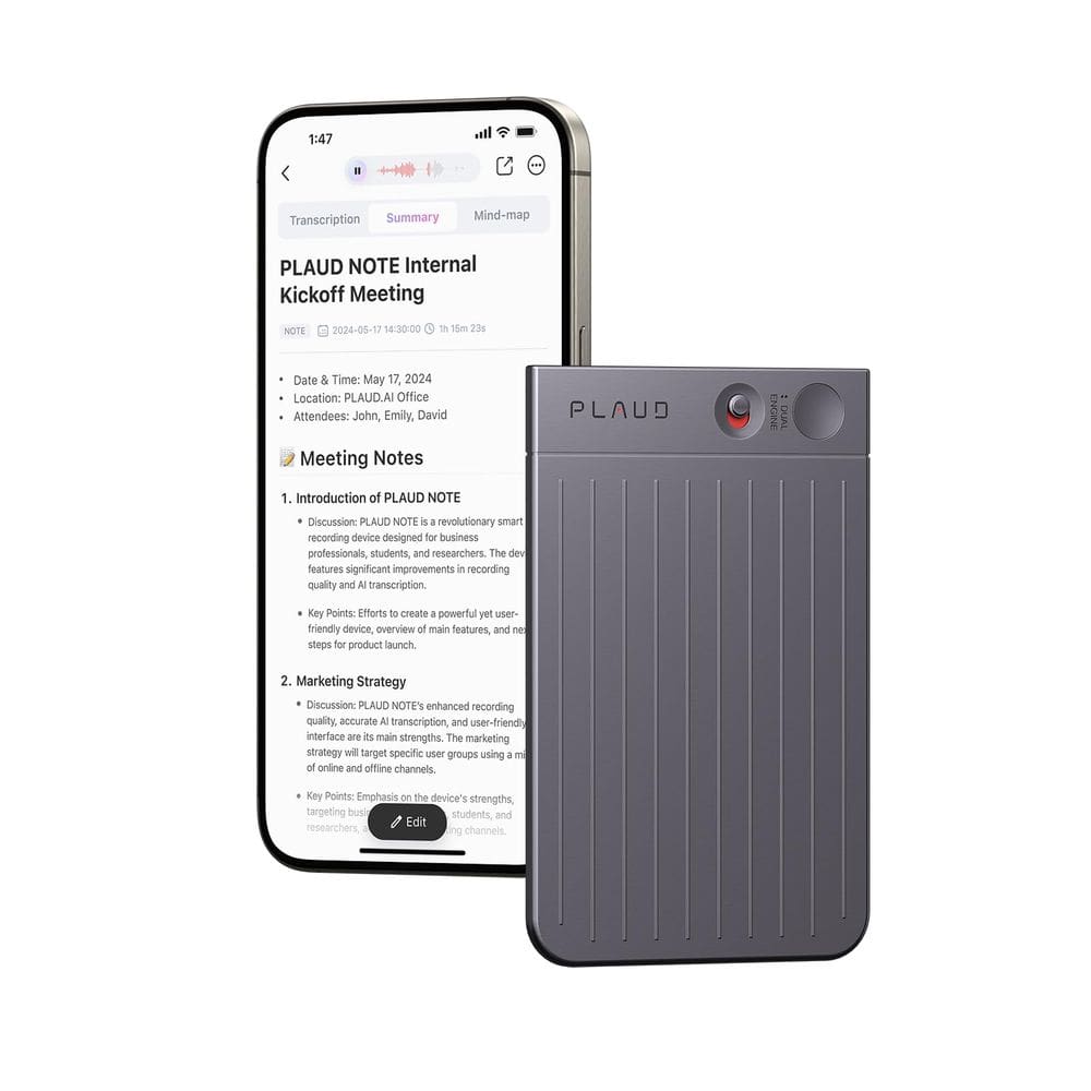 Gravador de voz Plaud Note AI 64GB transcreve 57 idiomas