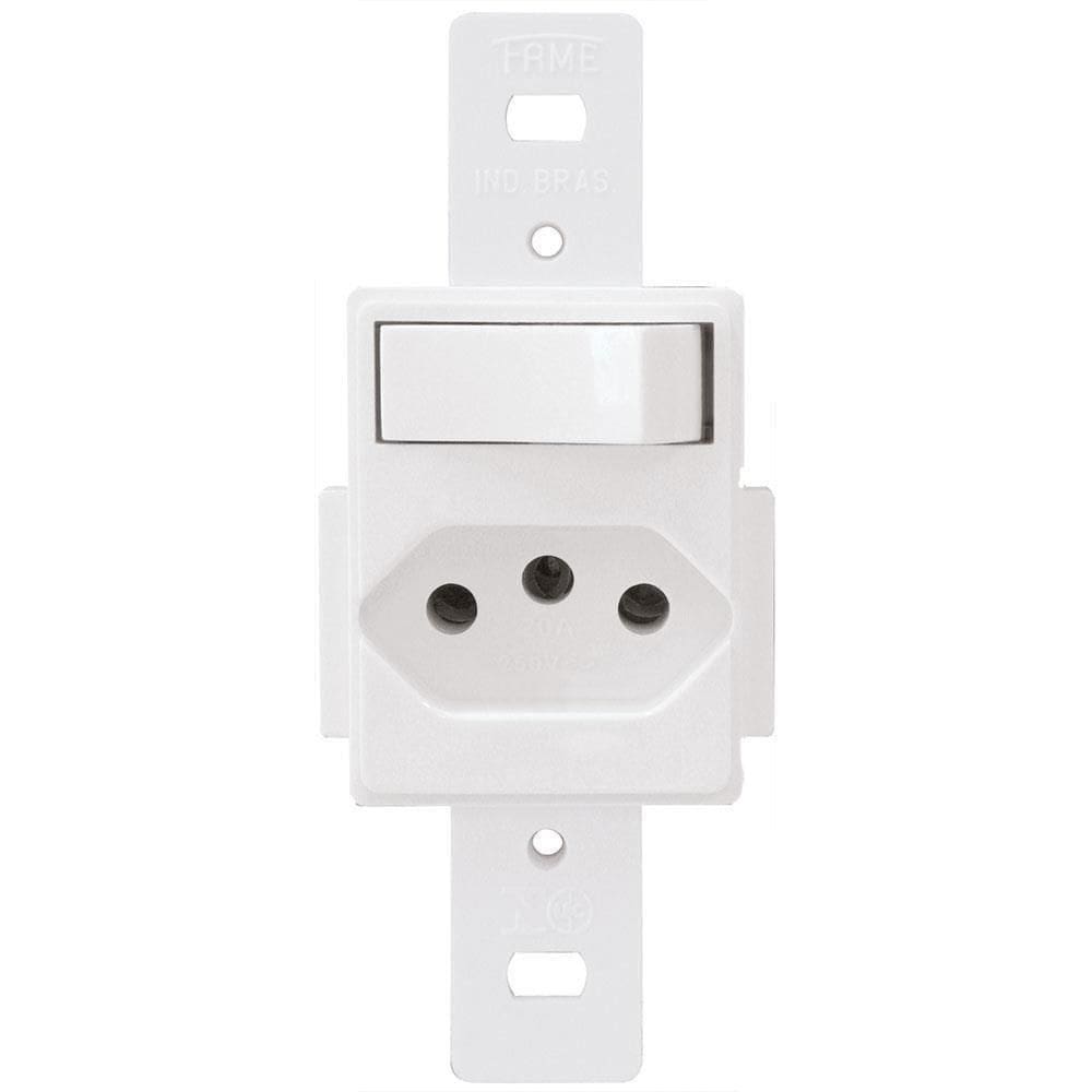 Tomada 2p+t 10a 250 Volts Com 1 Interruptor Simples Blanc - 1339 - Fame Tomada Padrao+inter Simples Bl 1339 Fame
