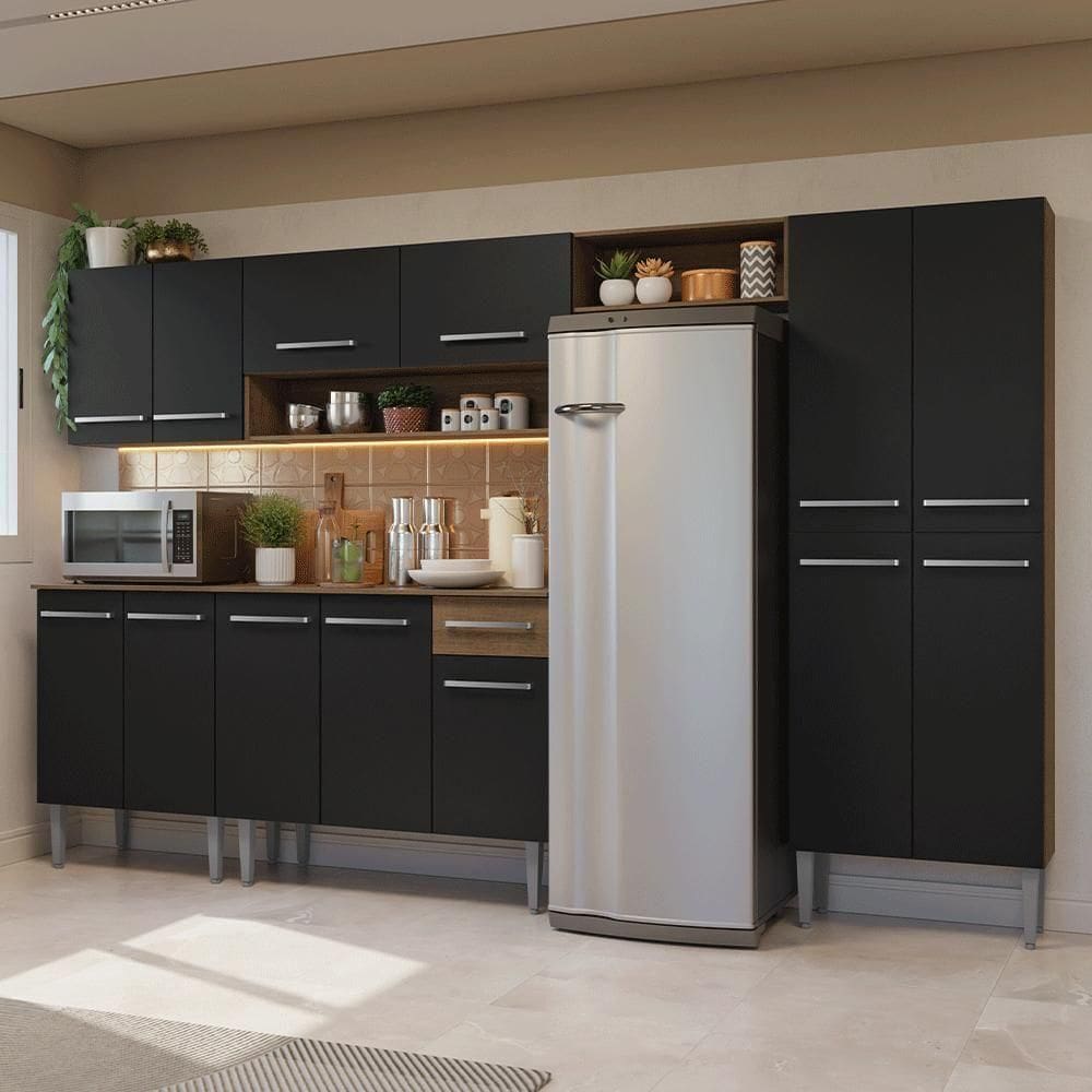 Armário De Cozinha Completa 293cm Rustic-preto Emilly Madesa 011