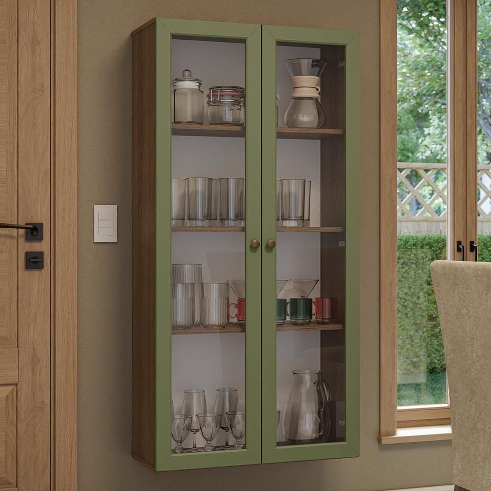 Cristaleira Suspensa 70 Cm 2 Portas De Vidro Rustic-verde Vik Madesa