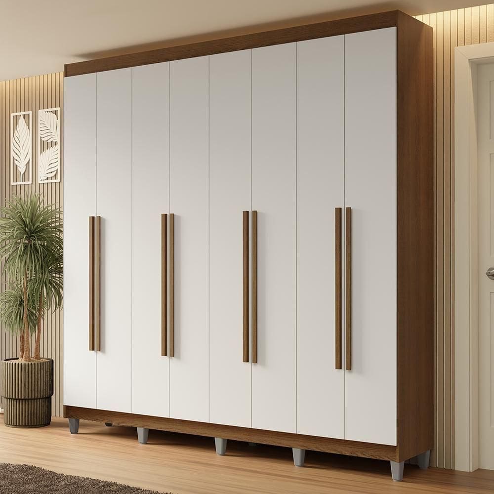 Guarda-roupa Casal Com Pés 8 Portas Batentes Rustic-branco-rustic Netuno Madesa