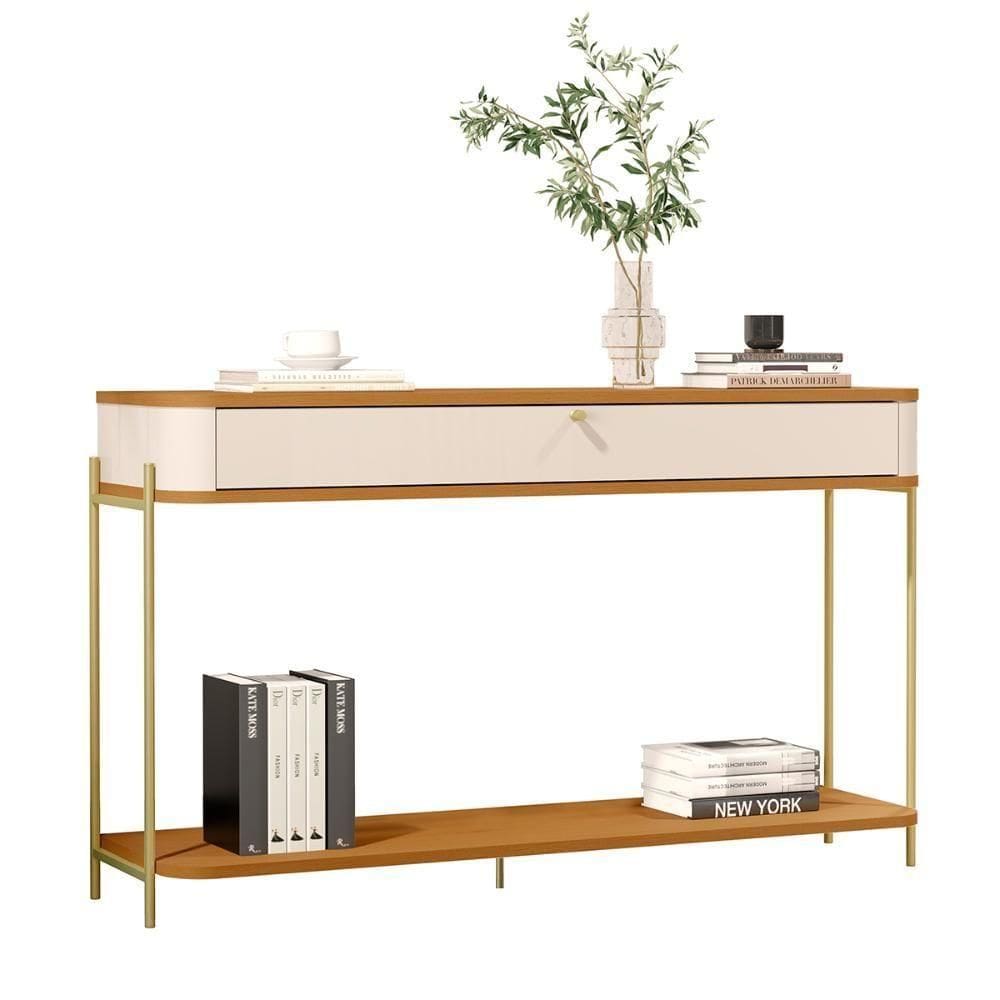 Aparador Buffet Sala Tucupí Com 1 Gaveta E Pés De Metal Off White Nature Dourado