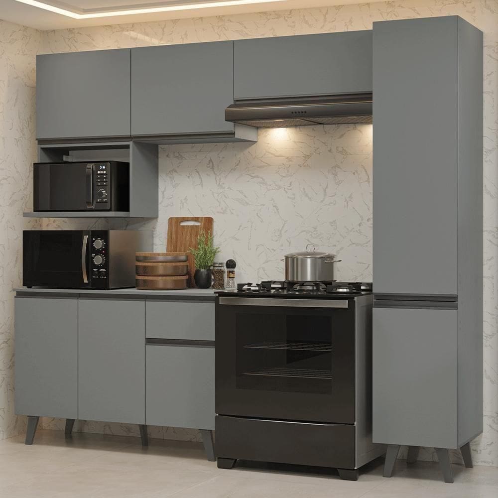 Armário De Cozinha Completa 240 Cm Cinza Nice Madesa 08
