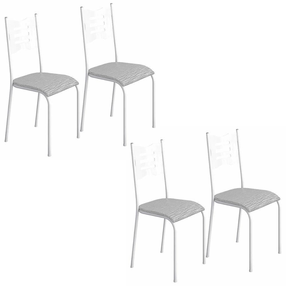Kit 4 Cadeiras 542 Sala Jantar Cozinha Pés Aço Tubular Cinza Branco