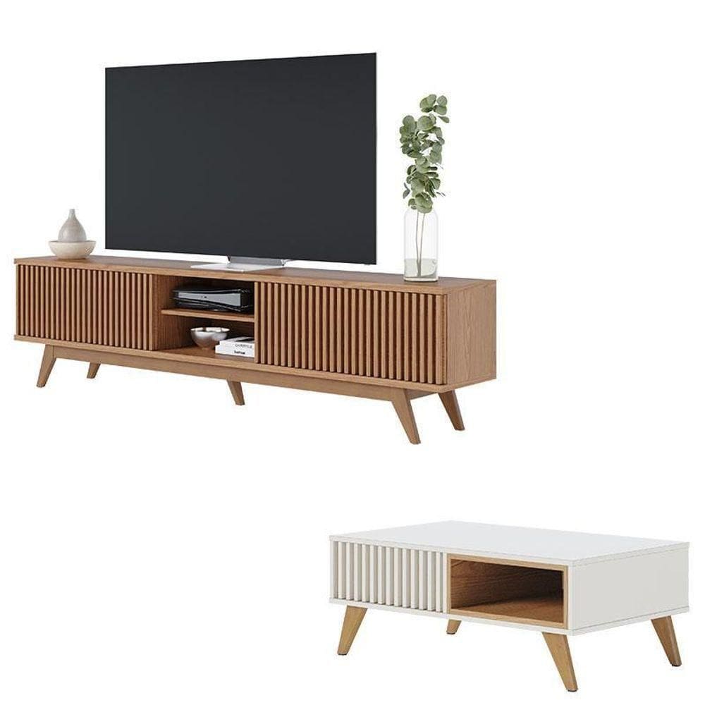 Rack Bancada Fortaleza Freijó Com Mesa De Centro Jeri Off White Freijó - Colibri