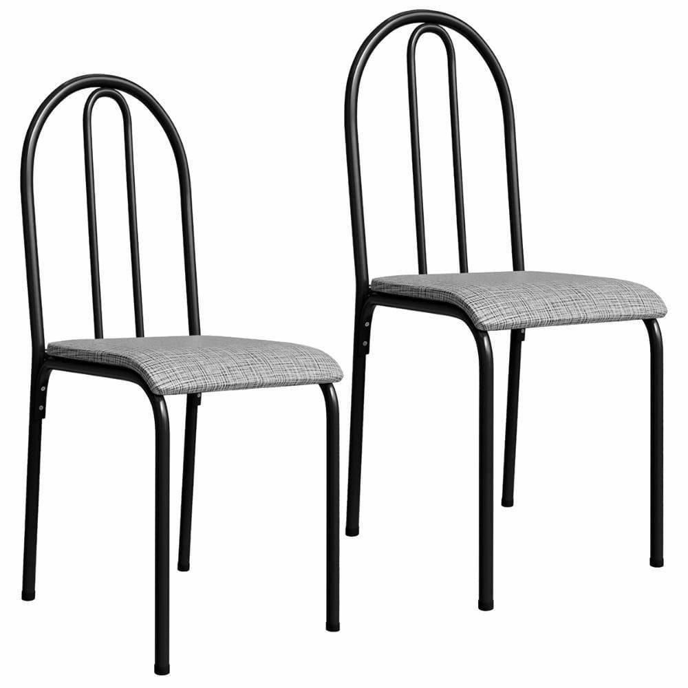 Kit 2 Cadeiras 544 Sala Jantar Cozinha Pés Aço Tubular Cinza Preto