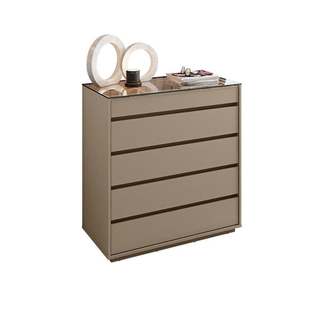 Cômoda Quarto Belize 5 Gavetas E Tampo De Vidro Fendi Fendi