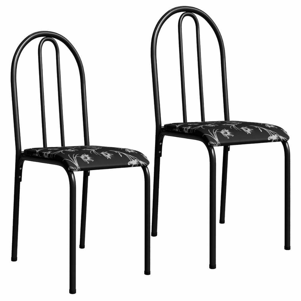 Kit 2 Cadeiras 544 Sala Jantar Cozinha Pés Aço Tubular Floral Preto