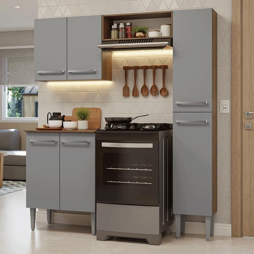 Armário De Cozinha Compacta 156 Cm Rustic-cinza Emilly Madesa 02