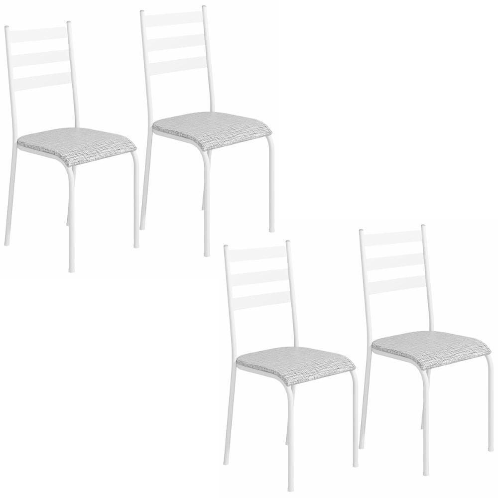 Kit 4 Cadeiras 541 Sala Jantar Cozinha Pés Aço Tubular Cinza Branco