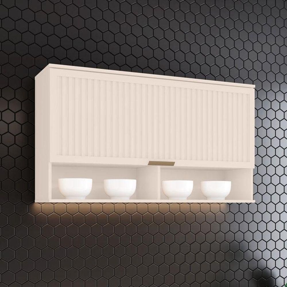 Armário Aéreo 1 Porta Basculante Ripado 120 Cm Ambiente Connect Off White - Henn