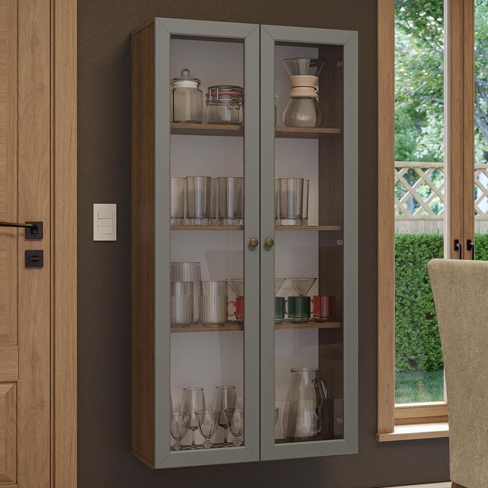 Cristaleira Suspensa 70 Cm 2 Portas De Vidro Rustic-cinza Vik Madesa