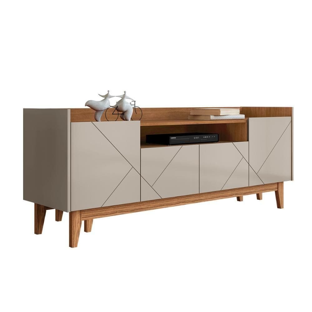 Rack Adria 180 Sala Tv Até 65 Polegadas Pés Madeira Maciça Off White Cedro