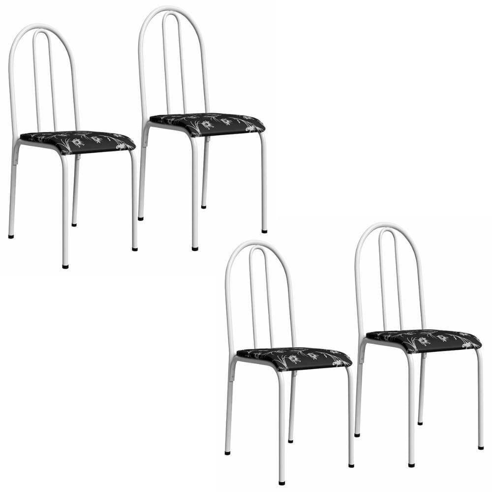 Kit 4 Cadeiras 544 Sala Jantar Cozinha Pés Aço Tubular Floral Branco