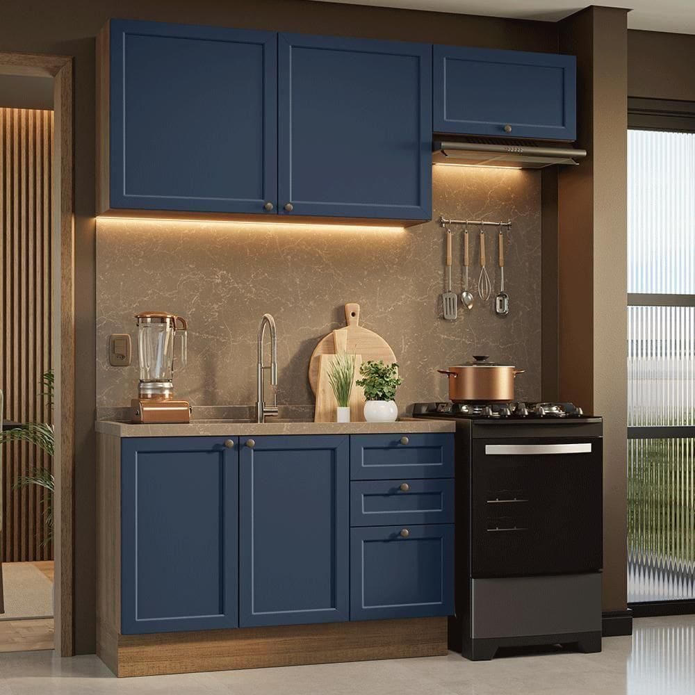 Armário De Cozinha Compacta 180 Cm Vik Madesa 02 Rustic/azul