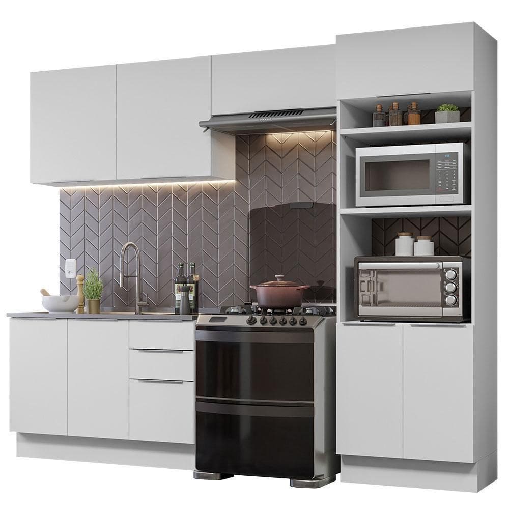 Armário De Cozinha Completa 270cm Branco Stella Madesa 05 Branco Branco