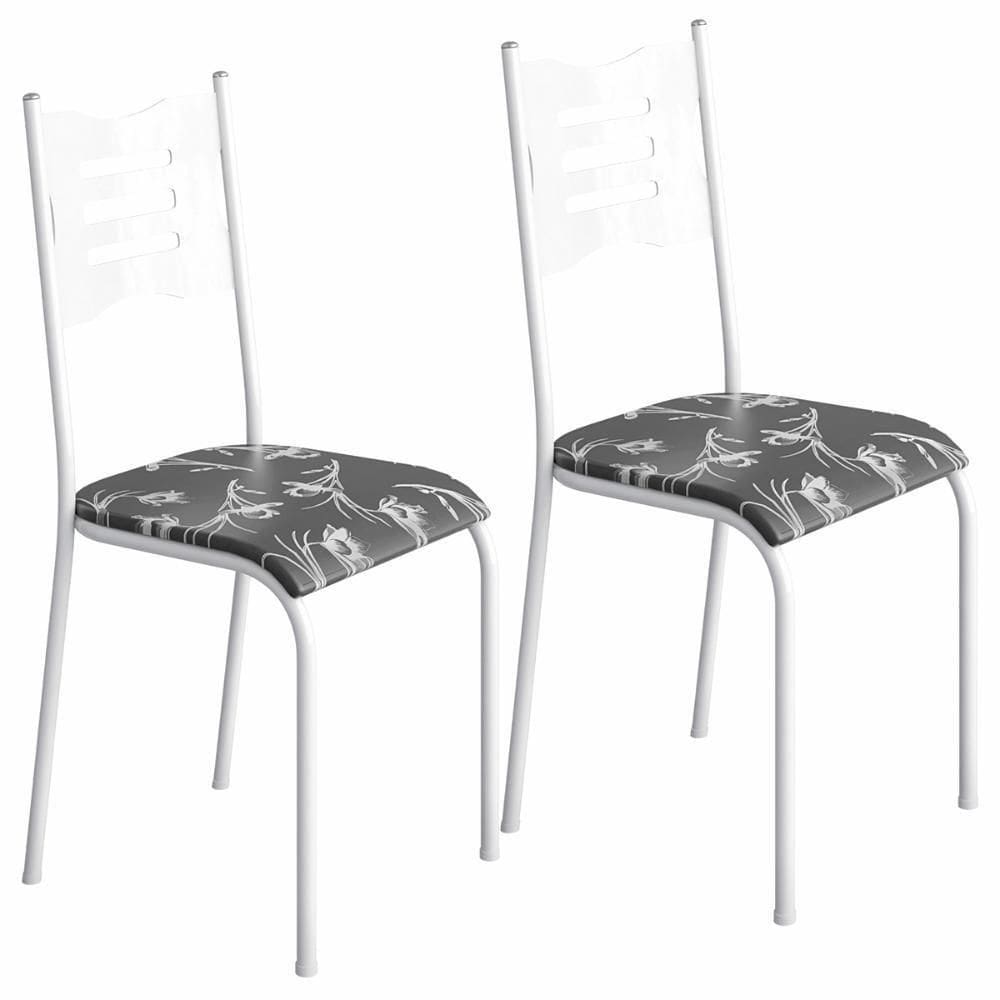 Kit 2 Cadeiras 542 Sala Jantar Cozinha Pés Aço Tubular Floral Branco