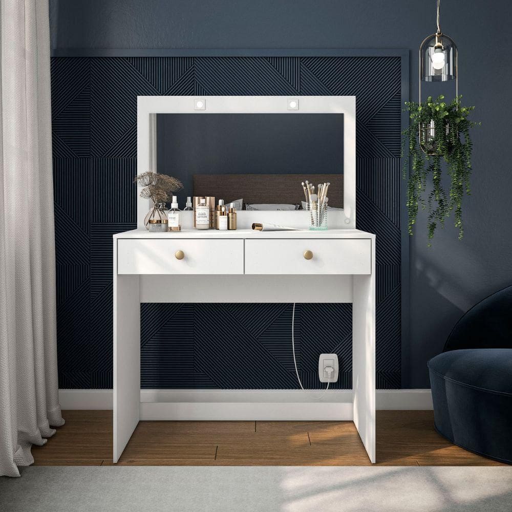 Penteadeira Politorno Valence Com Led 2 Gavetas Branco