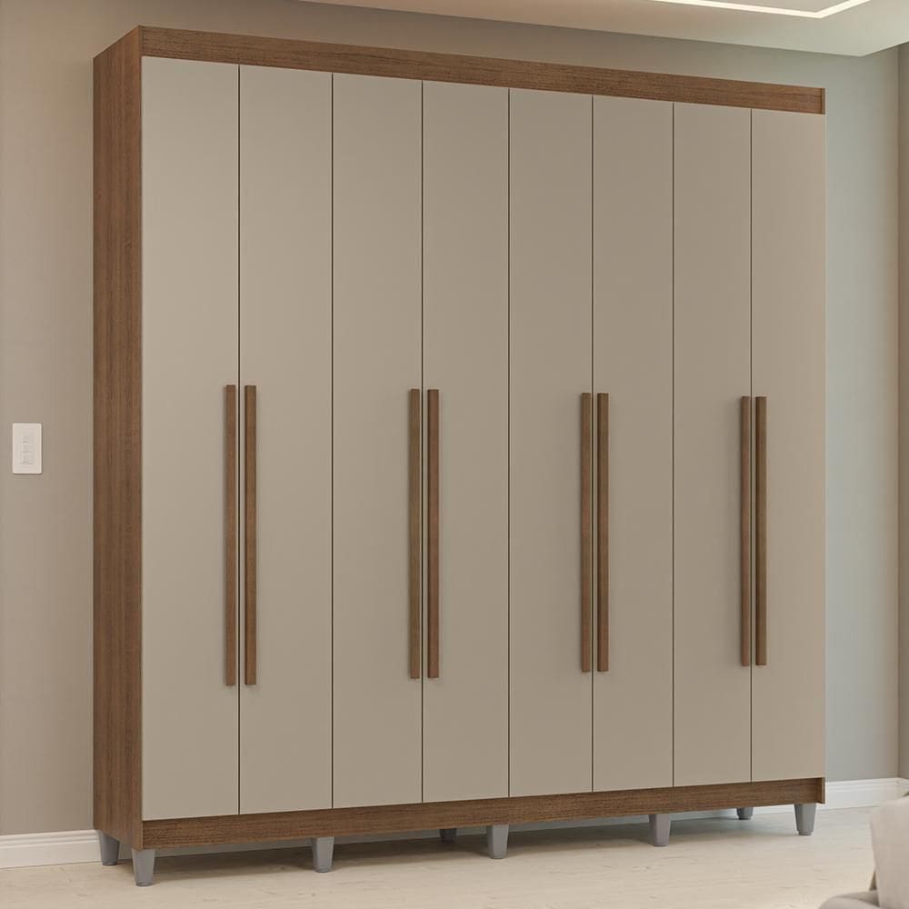 Guarda-roupa Casal Com Pés 8 Portas Batentes Rustic-crema-rustic Venus Madesa