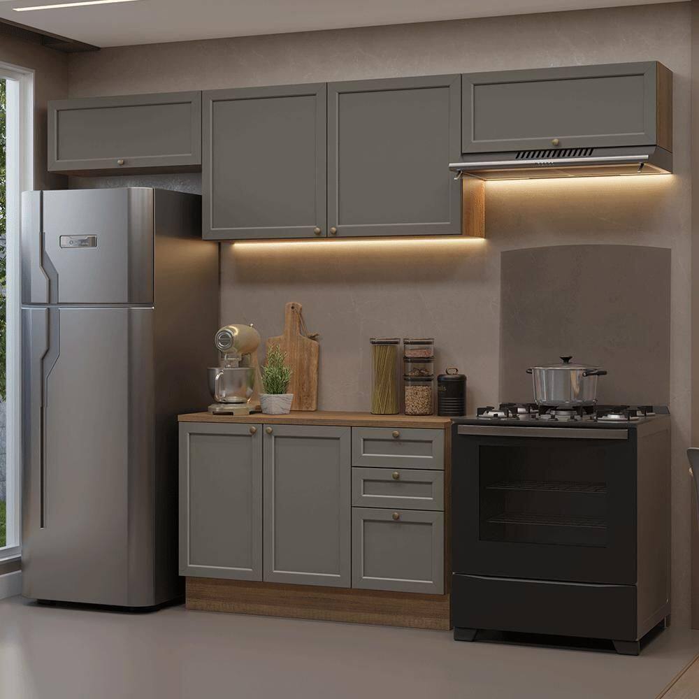 Armário De Cozinha Completa 280 Cm Vik Madesa 01 Rustic/cinza