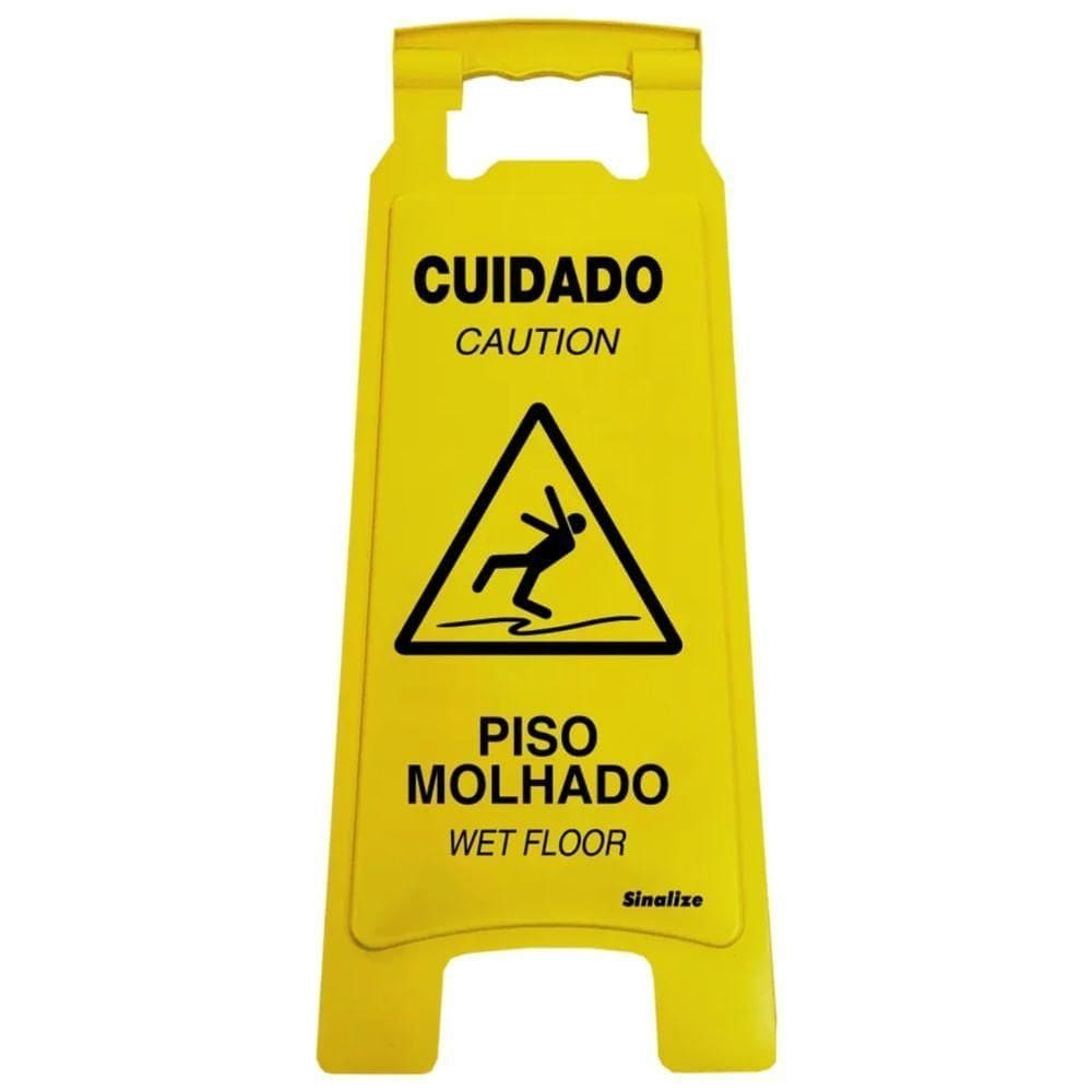 Cavalete Amarelo 27x65cm Cuidado - Piso Molhado - 700al - Sinalize