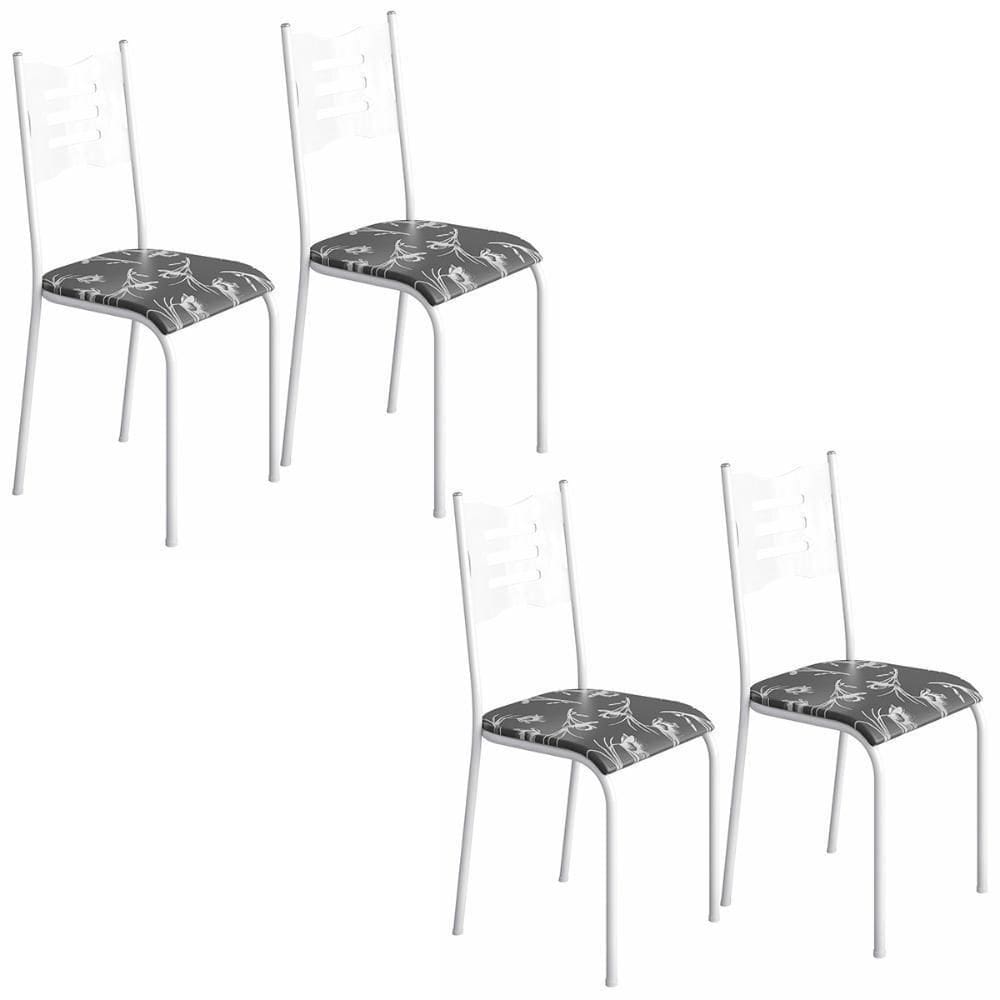 Kit 4 Cadeiras 542 Sala Jantar Cozinha Pés Aço Tubular Floral Branco