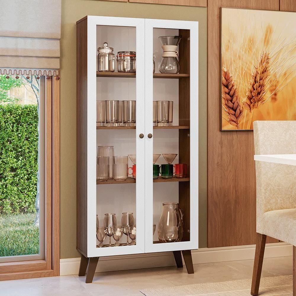 Cristaleira 70 Cm 2 Portas De Vidro Com Pés Trapézio Rustic-branco-rustic Vik Madesa