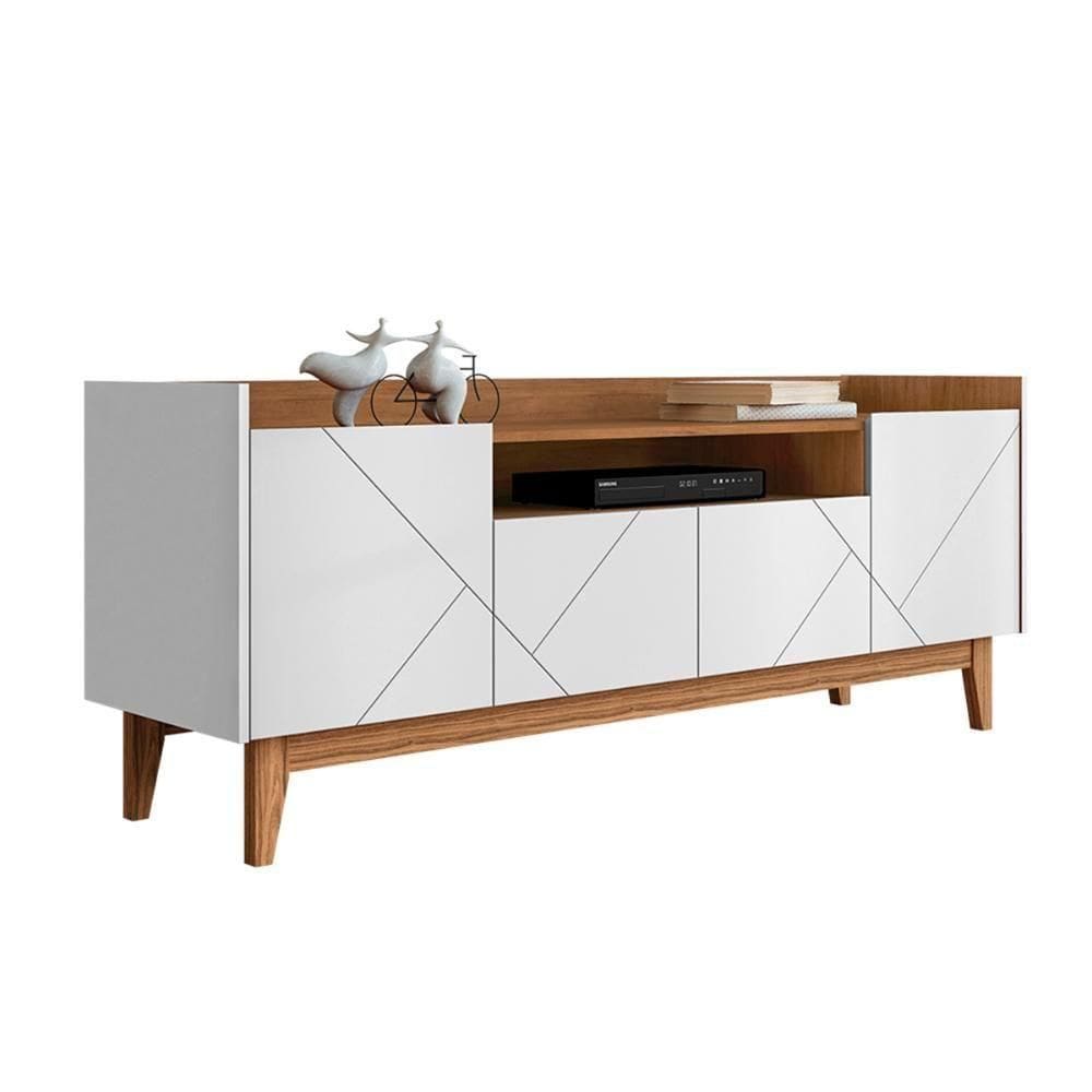 Rack Adria 180 Sala Tv Até 65 Polegadas Pés Madeira Maciça Branco Cedro