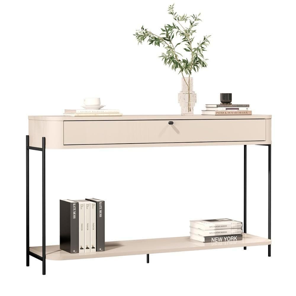Aparador Buffet Sala Tucupí Com 1 Gaveta E Pés De Metal Off White Preto