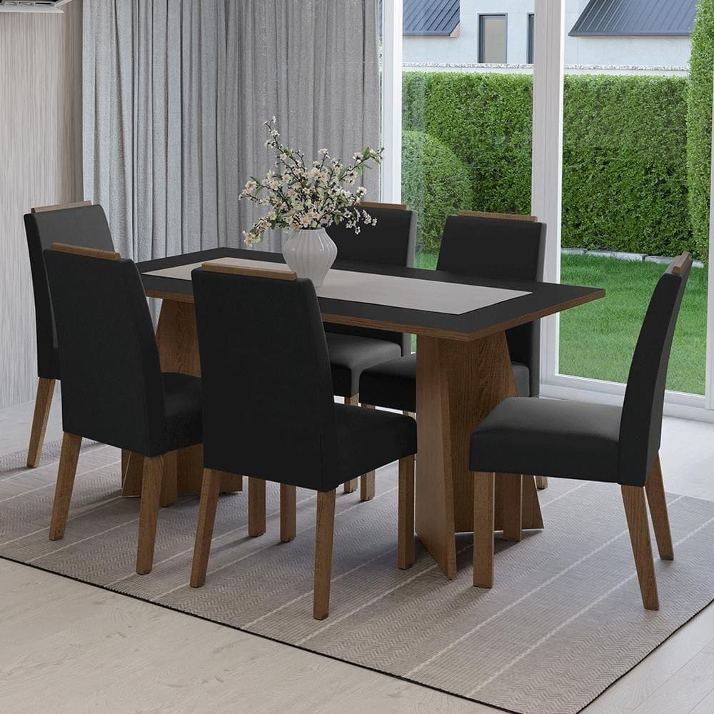 Conjunto Sala De Jantar Tampo De Madeira 6 Cadeiras Rustic/preto/oxford Soho Madesa