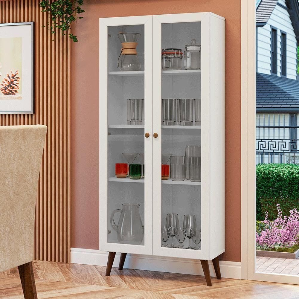 Cristaleira 70 Cm 2 Portas De Vidro Com Pés Cônicos Branco-rustic Vik Madesa