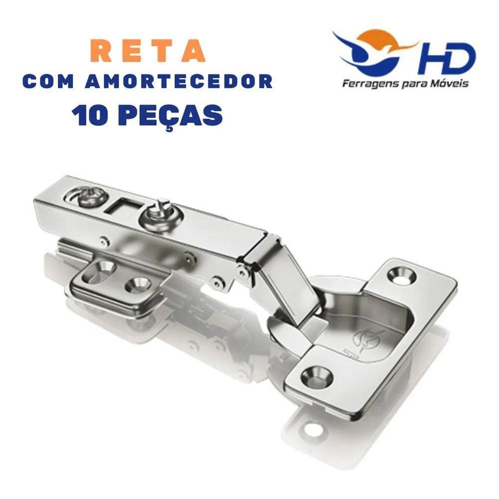 10X Kit 10 Dobradiças Reta Amortecedor Porta Armário 35Mm -