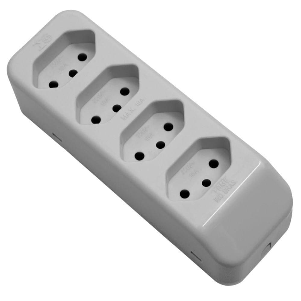 Tomada Móvel Múltipla 2p+t 10a 250 Volts Quádrupla Cinza - 2701 - Fame Tomada Padrao 2p+t Quadrupla 10a Cinza 2701 Fame