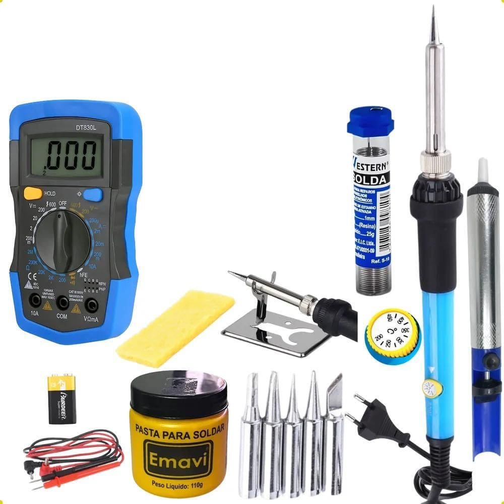 10X Kit Ferro De Solda 60W Ajuste Temp Multimetro Pasta Sug