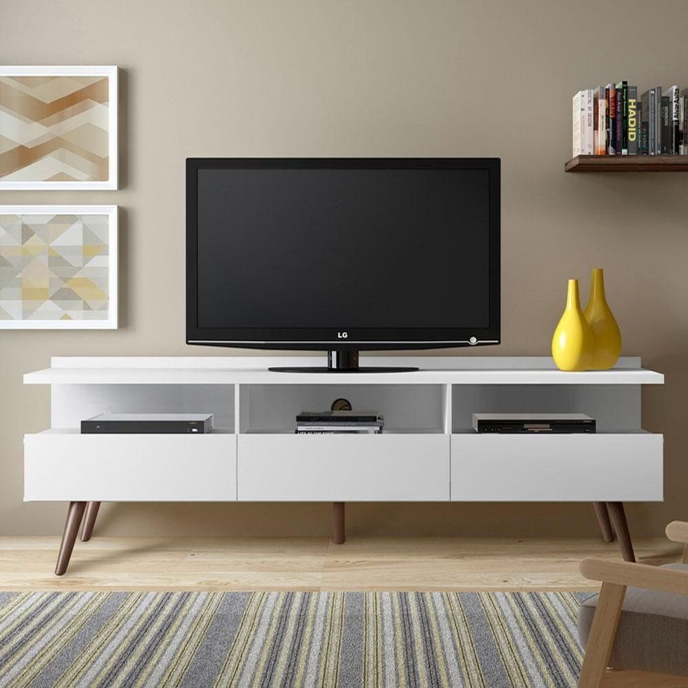 Rack Para Tv Até 65 Polegadas Madesa Londres Com Pés Retro - Branco