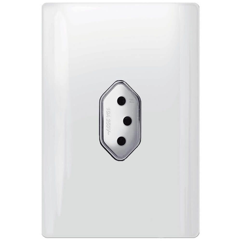 Tomada Universal Vertical 2p+t 10a Com Placa 4x2 Branca E Cromada - Dc 1200-12 - Novara