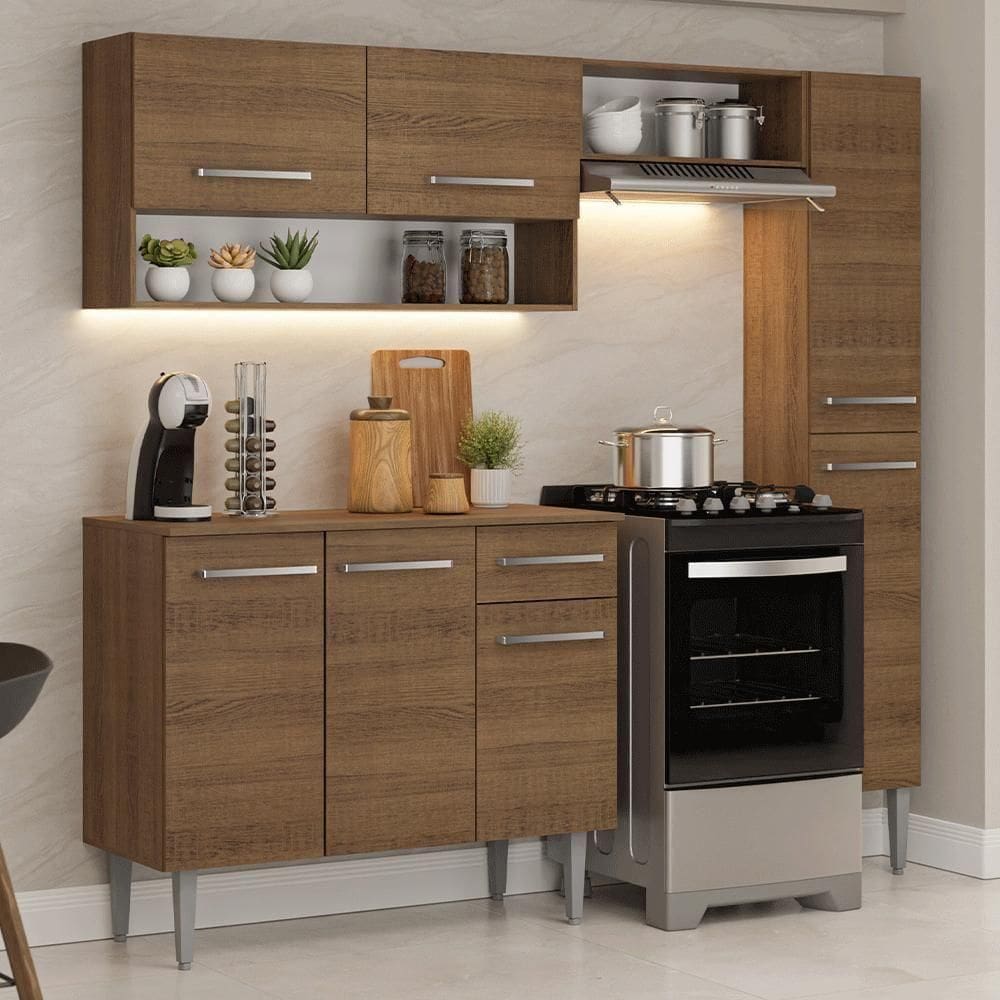 Armário De Cozinha Completa 197 Cm Rustic Emilly Madesa 01