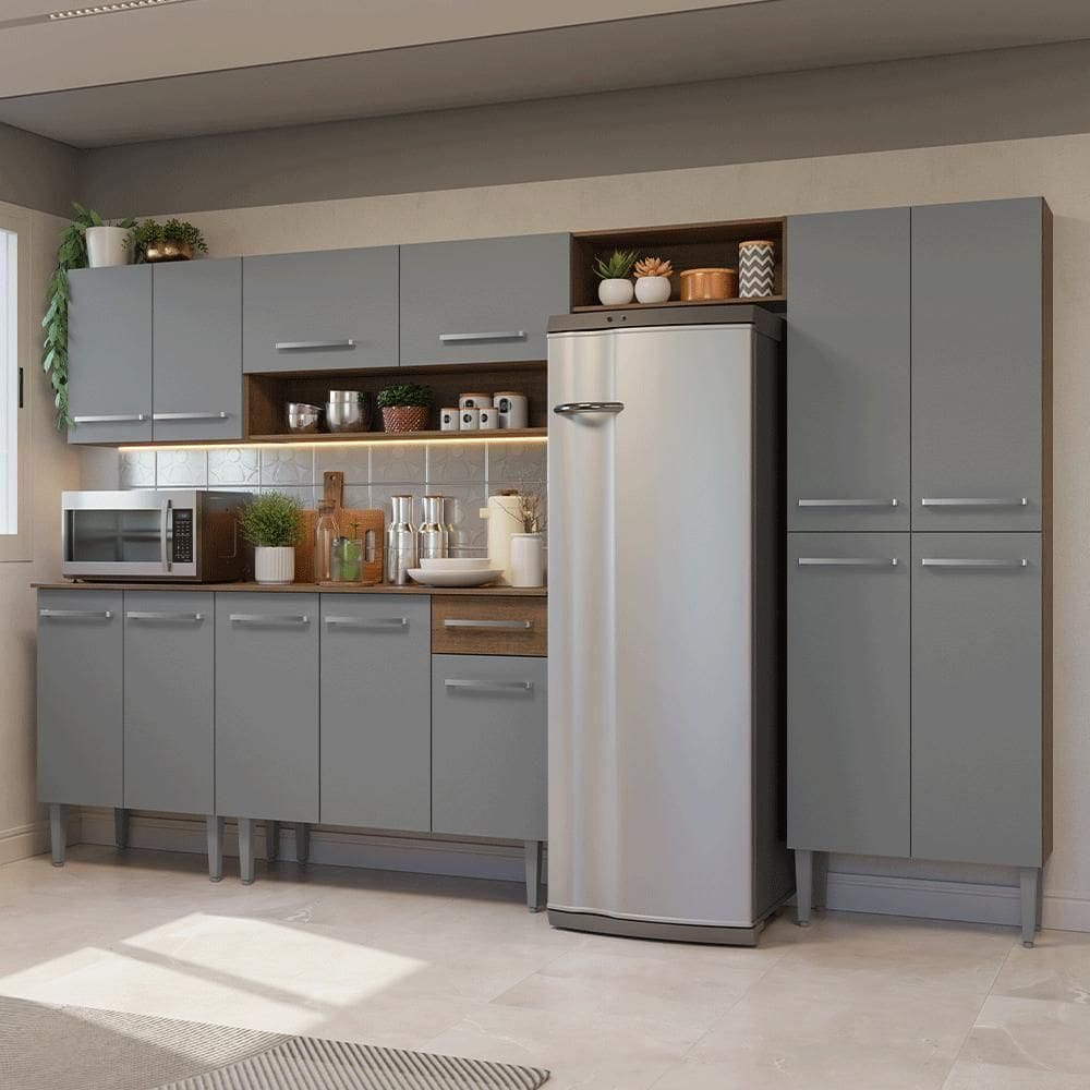 Armário De Cozinha Completa 293cm Rustic-cinza Emilly Madesa 011