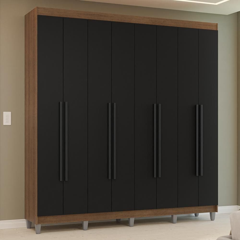 Guarda-roupa Casal Com Pés 8 Portas Batentes Rustic-preto-preto Venus Madesa