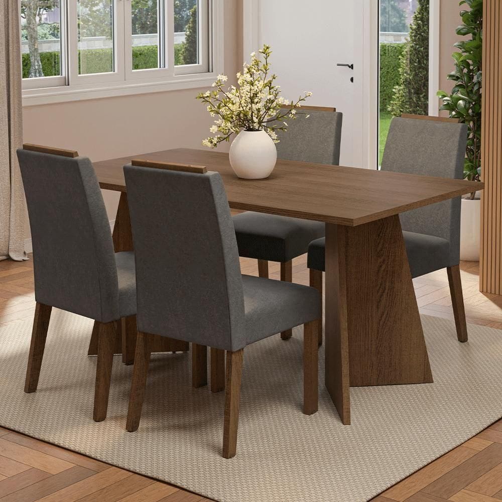 Conjunto Sala De Jantar Tampo De Madeira 4 Cadeiras Rustic/silver évora Madesa