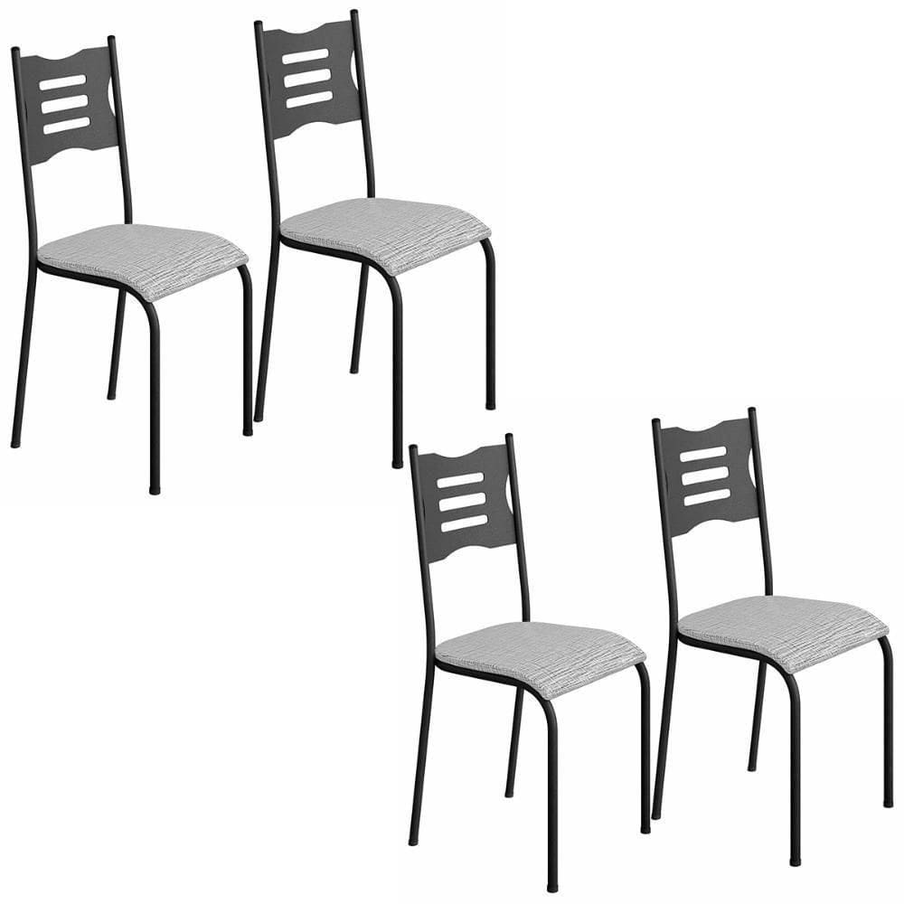Kit 4 Cadeiras 542 Sala Jantar Cozinha Pés Aço Tubular Cinza Preto