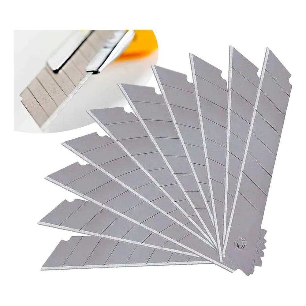 10X Kit Jogo Lamina Para Estilete Larga 18Mm Com 100 Peças