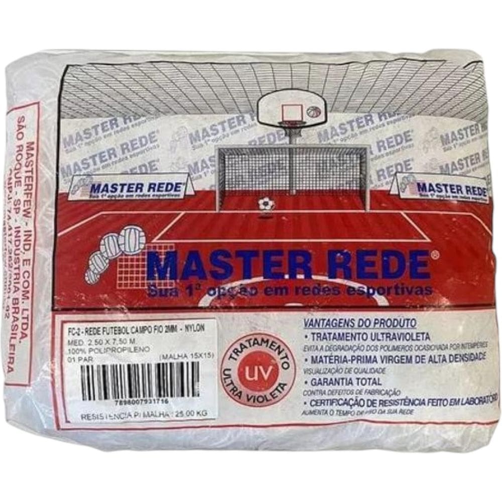 Rede Futebol Esportiva Campo 2,50 X 7,50 Fio 2mm Nylon Master Rede FC-2